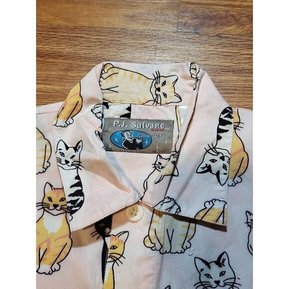 PJ Salvage Size‎ Small Light Pink Cat Kitty Pajama Top - Picture 3 of 4